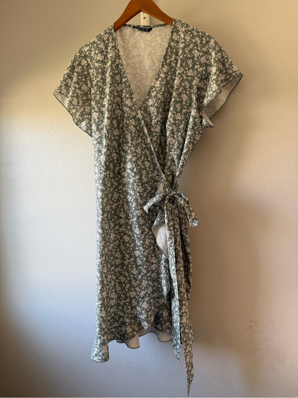 BloomChic Sage Green Floral Wrap Midi Dress